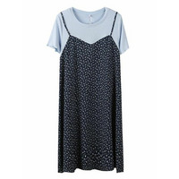 Ｔシャツ+キャミワンピ重ね着風 ミックステイストサマーワンピース