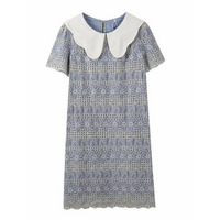 大きな白襟付き カットワークレース Aライン 半袖ワンピース