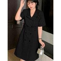 ラペルカラー付きダブルブレストコートドレス風ひざ丈ワンピース