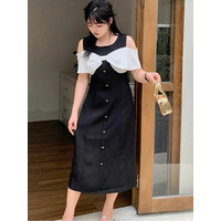 大きなホワイトリボンが上品で大人可愛いリトルブラックドレス 海外インポート服 sanmaru