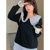 大きな丸襟のガーリーなシャツ重ね着風スウェットプルオーバー  　大きいサイズレディース