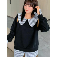 大きな丸襟のガーリーなシャツ重ね着風スウェットプルオーバー  　大きいサイズレディース