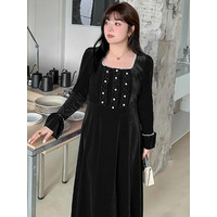 パールコラージュ スクエアネック ベルベット フレアワンピース  　大きいサイズレディース