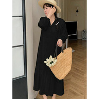 格子柄織地のコットン100%ワンピースレギュラー丈バージョン  大きいサイズレディース