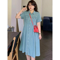 ヴィンテージライクで抜け感がおしゃれなデニムシャツワンピース　大きいサイズレディース