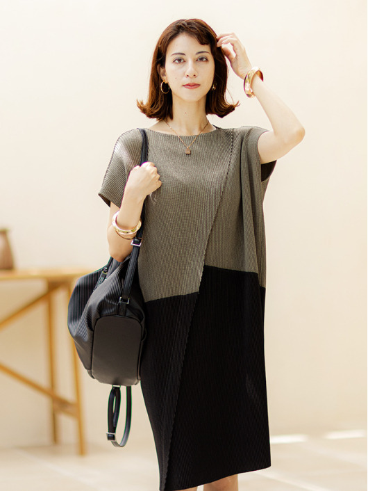 カラーブロックシャトル フロント切り替えサックワンピース【L・2L・3L・4L・5L】31号まで対応