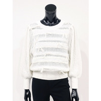 シャドーボーダーリボン パフスリーブニット