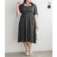 シフォン花柄半袖ワンピース