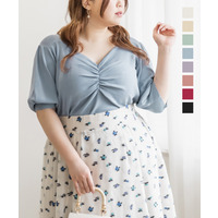 CLETTEオリジナル★シャーリングハートネック半袖ニット