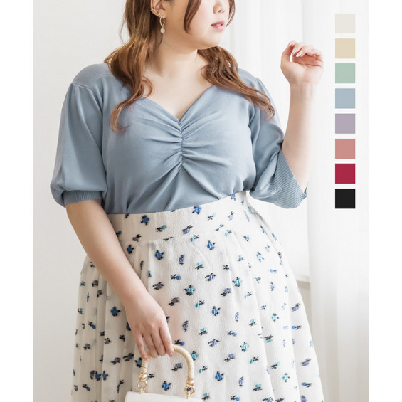 CLETTEオリジナル★シャーリングハートネック半袖ニット【アリノマ/Alinoma】 CLETTEオリジナル★シャーリングハートネック半袖ニット【アリノマ/Alinoma】