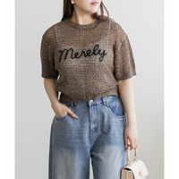 ロゴコード刺繍メッシュニット