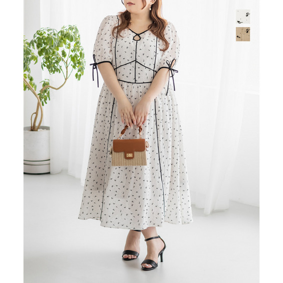 CLETTEオリジナル★配色パイピングシアー花柄ワンピース【アリノマ/Alinoma】 CLETTEオリジナル★配色パイピングシアー花柄ワンピース【アリノマ/Alinoma】