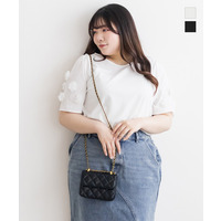 フラワーモチーフ袖切替ワッフルジャガードプルオーバー