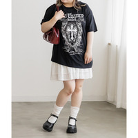後レースアッププリントTシャツ