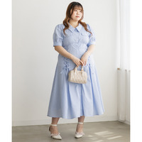 CLETTEオリジナルストライプ柄レースアップデザインシャツワンピース