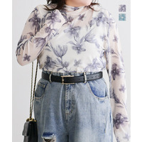 ぼかし花柄シアートップス