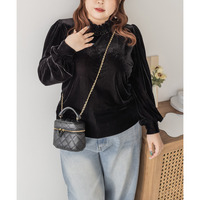 プチハイネックベロアリブプルオーバー