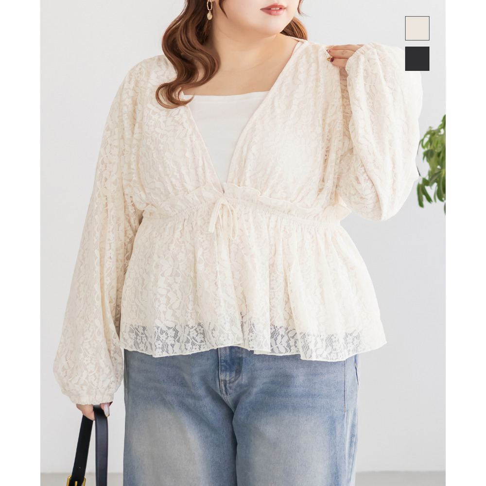 CLETTEオリジナルギャザーデザイン長袖レースブラウス1