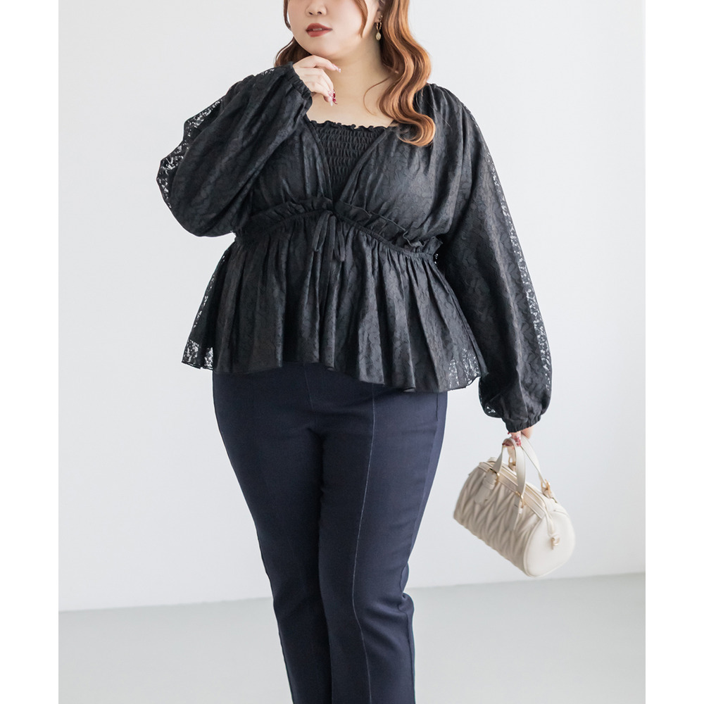 CLETTEオリジナルギャザーデザイン長袖レースブラウス10