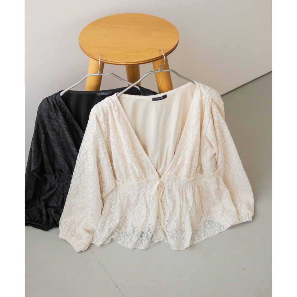 CLETTEオリジナルギャザーデザイン長袖レースブラウス13