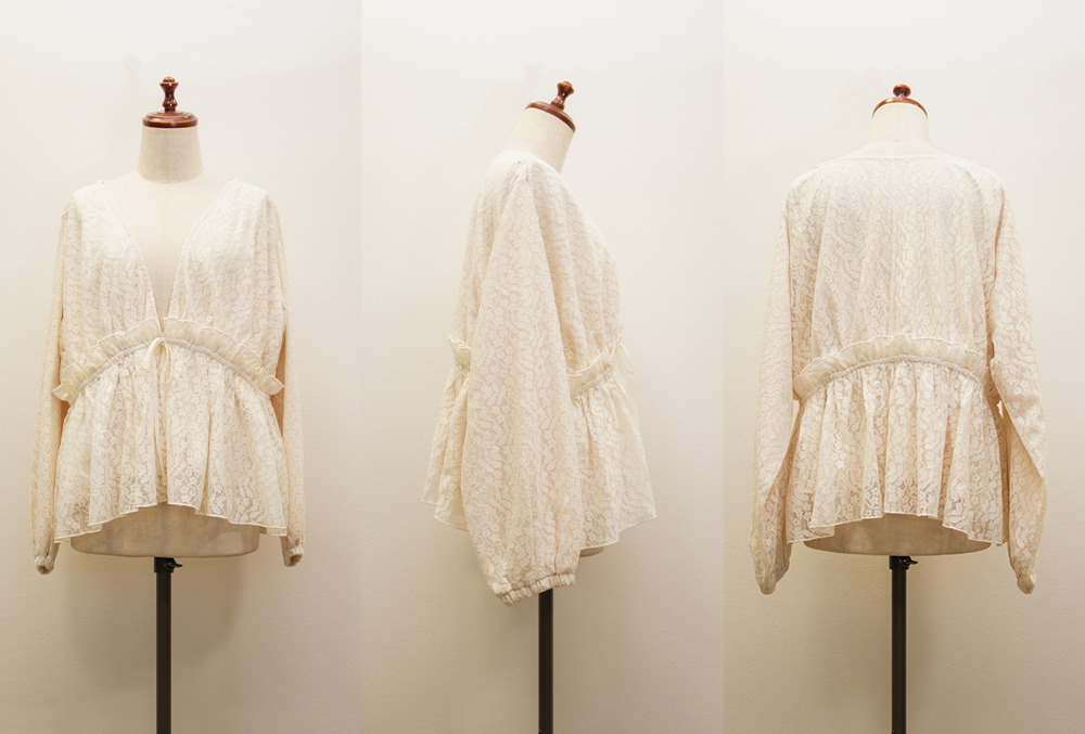 CLETTEオリジナルギャザーデザイン長袖レースブラウス16