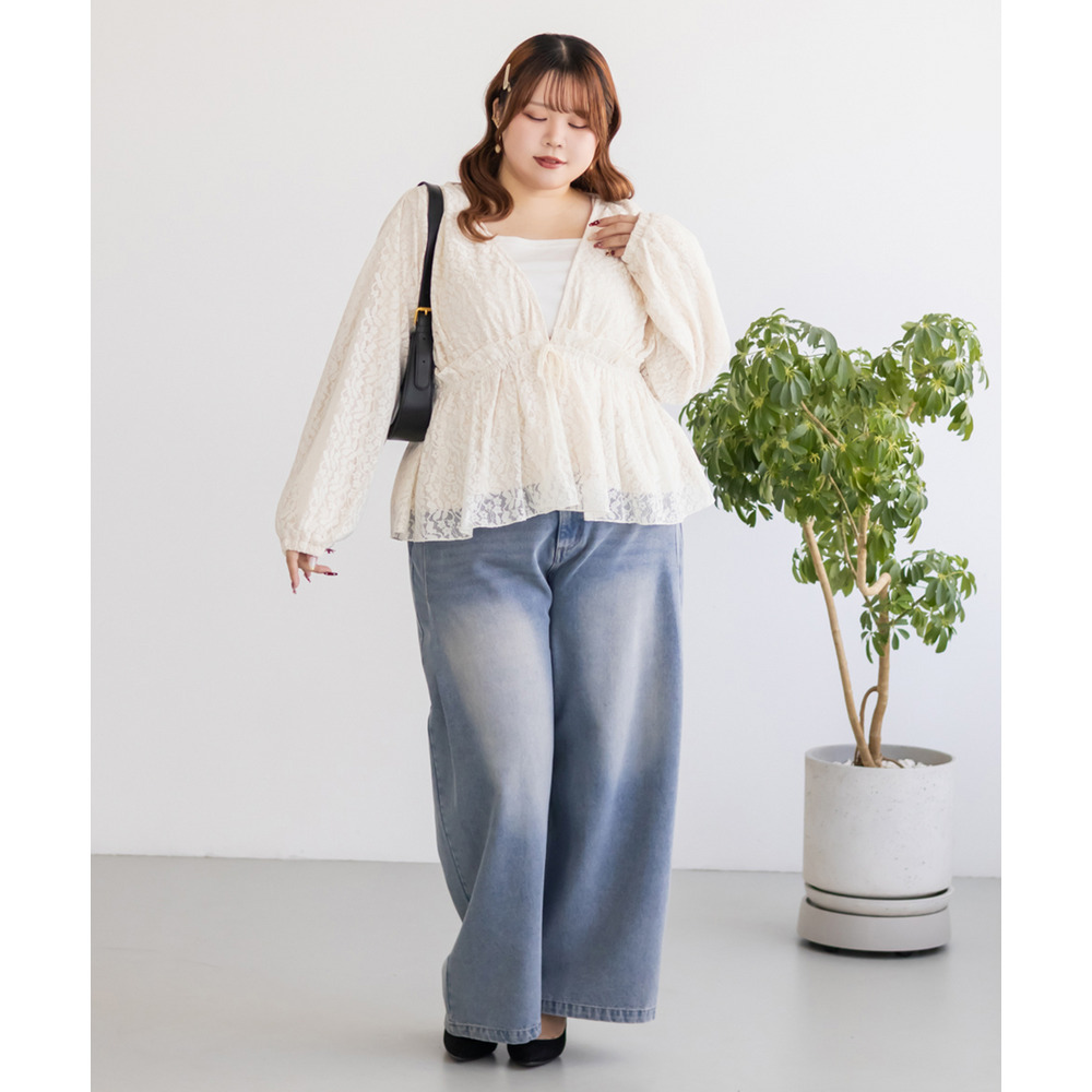 CLETTEオリジナルギャザーデザイン長袖レースブラウス2