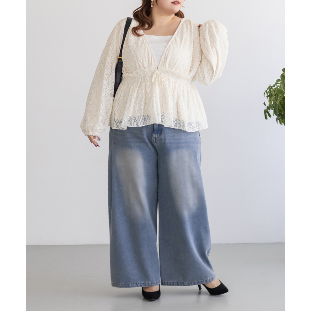 CLETTEオリジナルギャザーデザイン長袖レースブラウス4