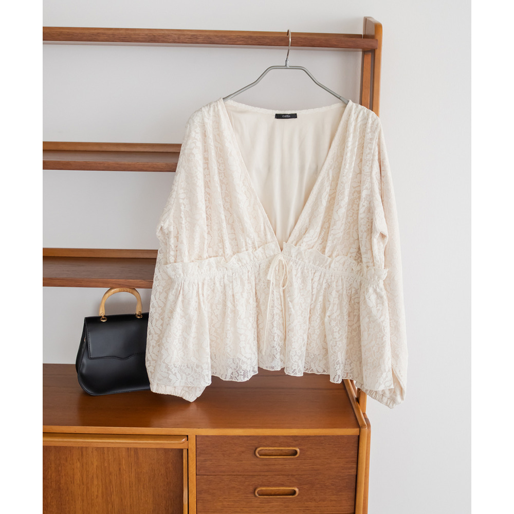 CLETTEオリジナルギャザーデザイン長袖レースブラウス6