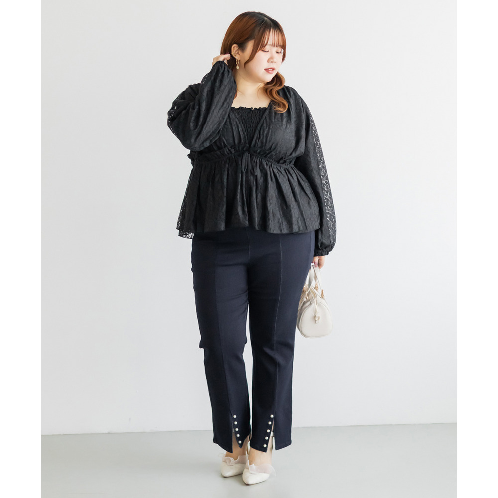 CLETTEオリジナルギャザーデザイン長袖レースブラウス7