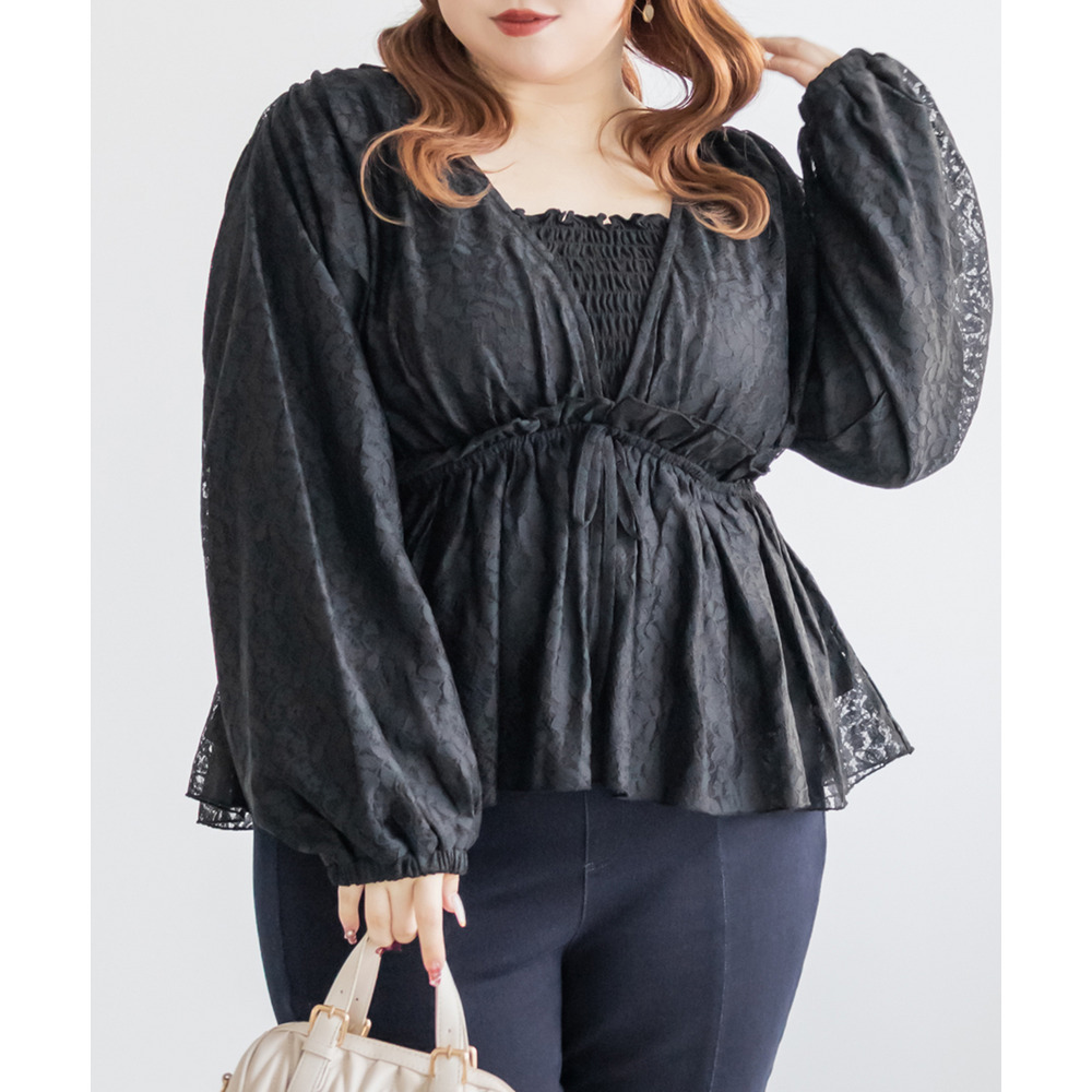 CLETTEオリジナルギャザーデザイン長袖レースブラウス9