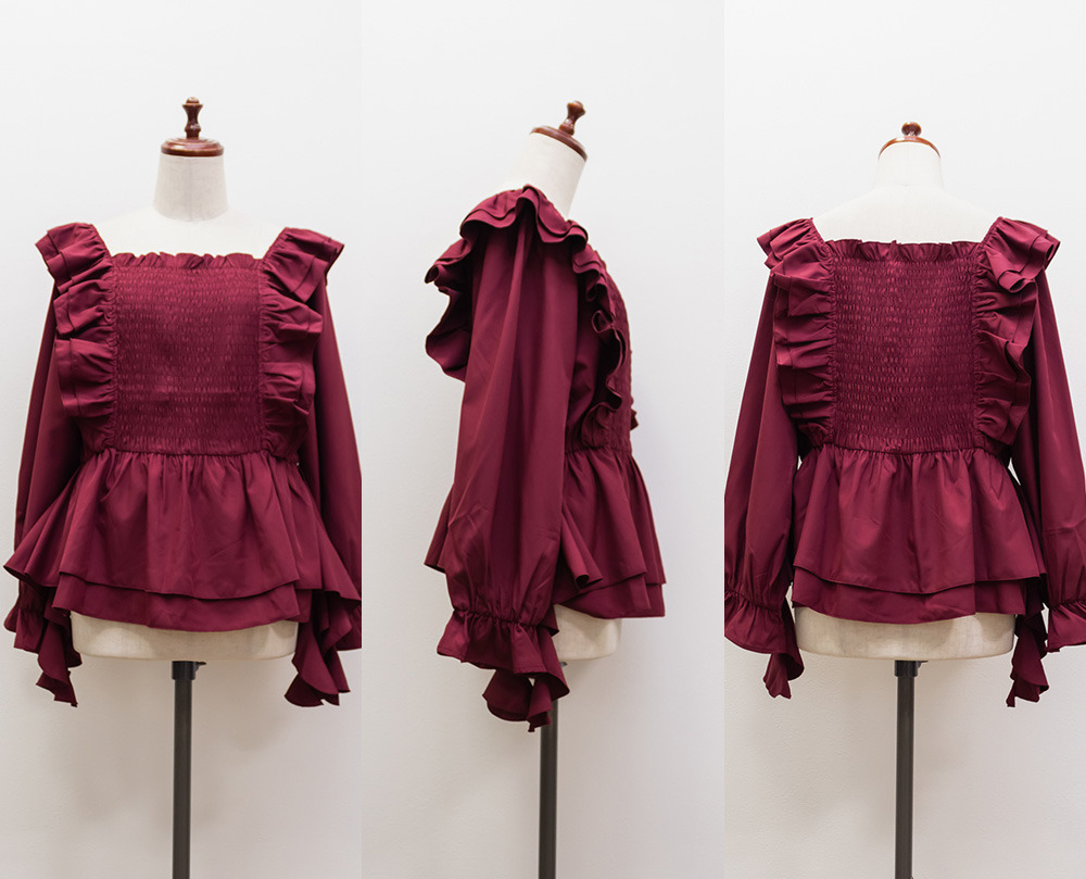 肩フリルシャーリングブラウス11