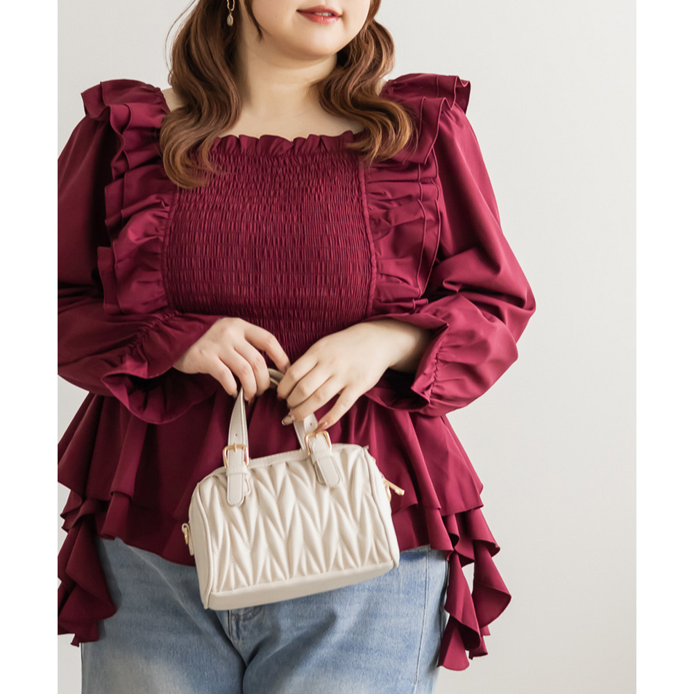 肩フリルシャーリングブラウス3