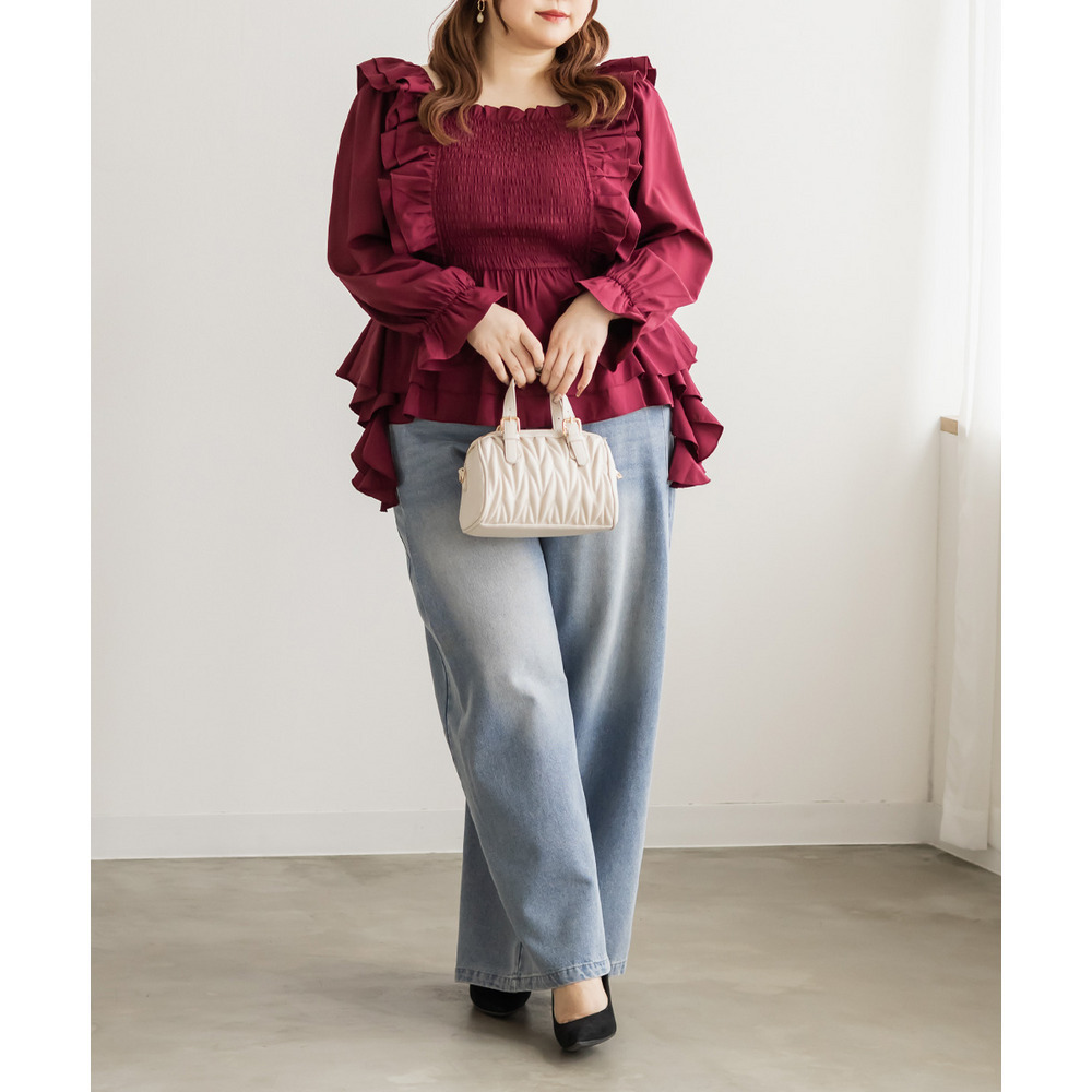 肩フリルシャーリングブラウス4