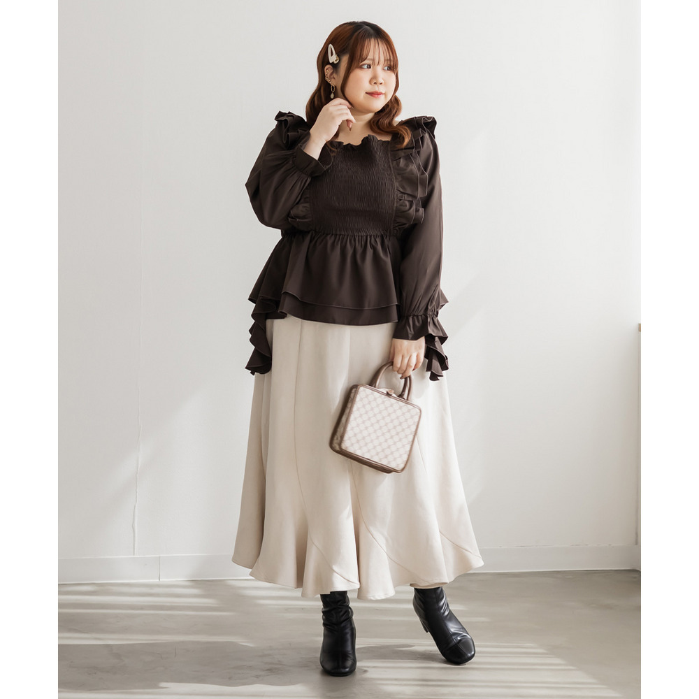 肩フリルシャーリングブラウス5