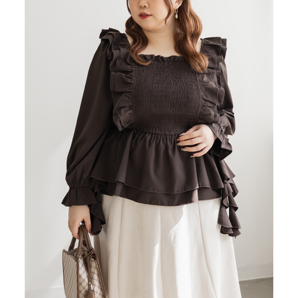 肩フリルシャーリングブラウス6