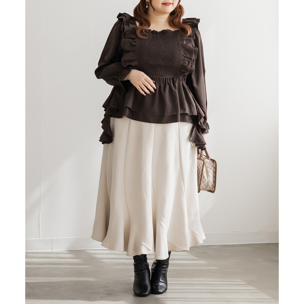 肩フリルシャーリングブラウス8