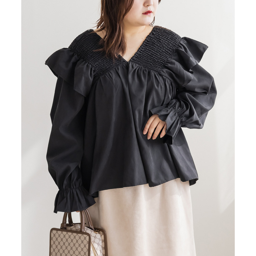 2WAYシャーリングフレアブラウス1