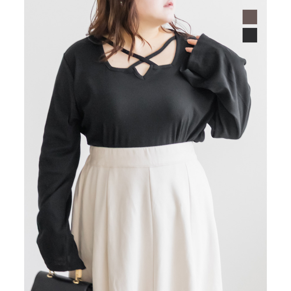 クロスネックリブプルオーバー1