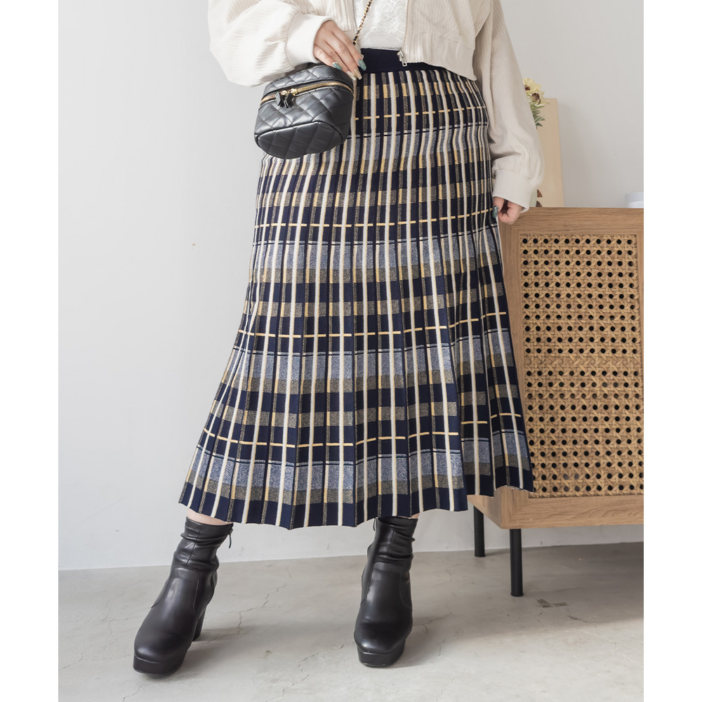 チェックニットスカート1
