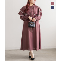 ウエストゴム長袖ケープワンピース