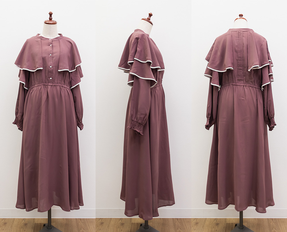 ウエストゴム長袖ケープワンピース11