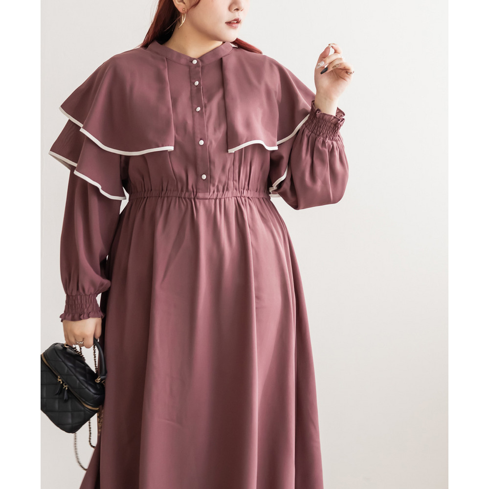 ウエストゴム長袖ケープワンピース2