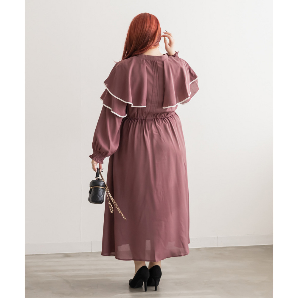 ウエストゴム長袖ケープワンピース3