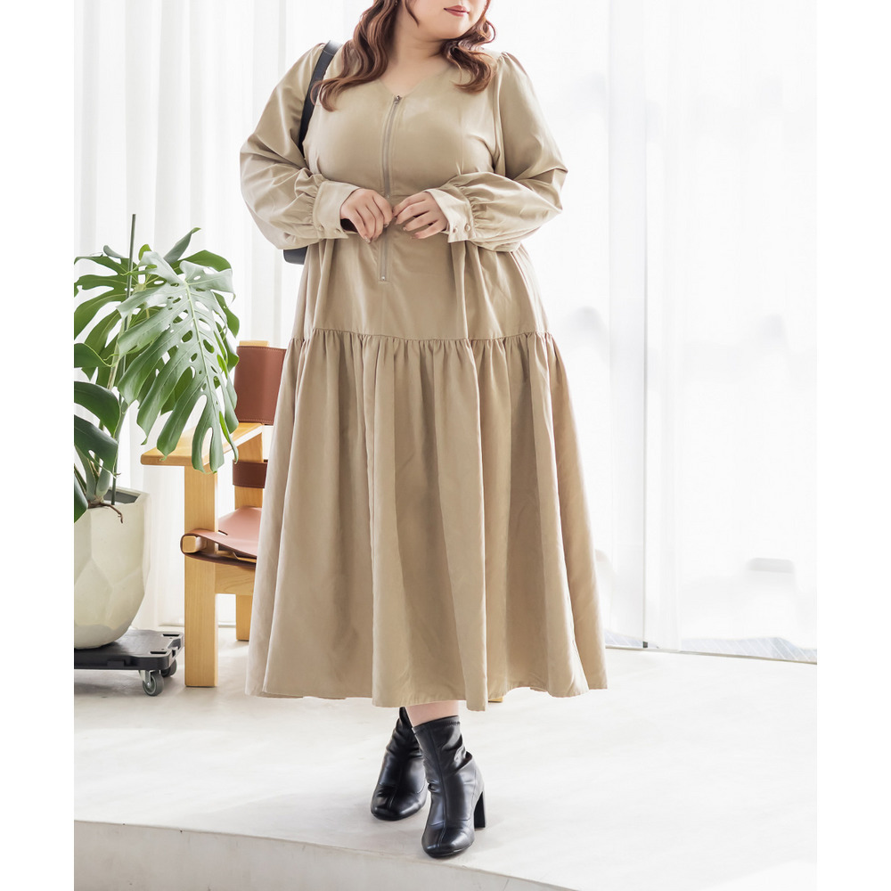 フロントジップティアードワンピース1