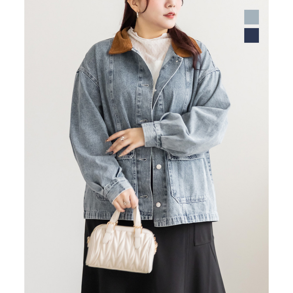 コーデュロイ衿デニムカバーオール1