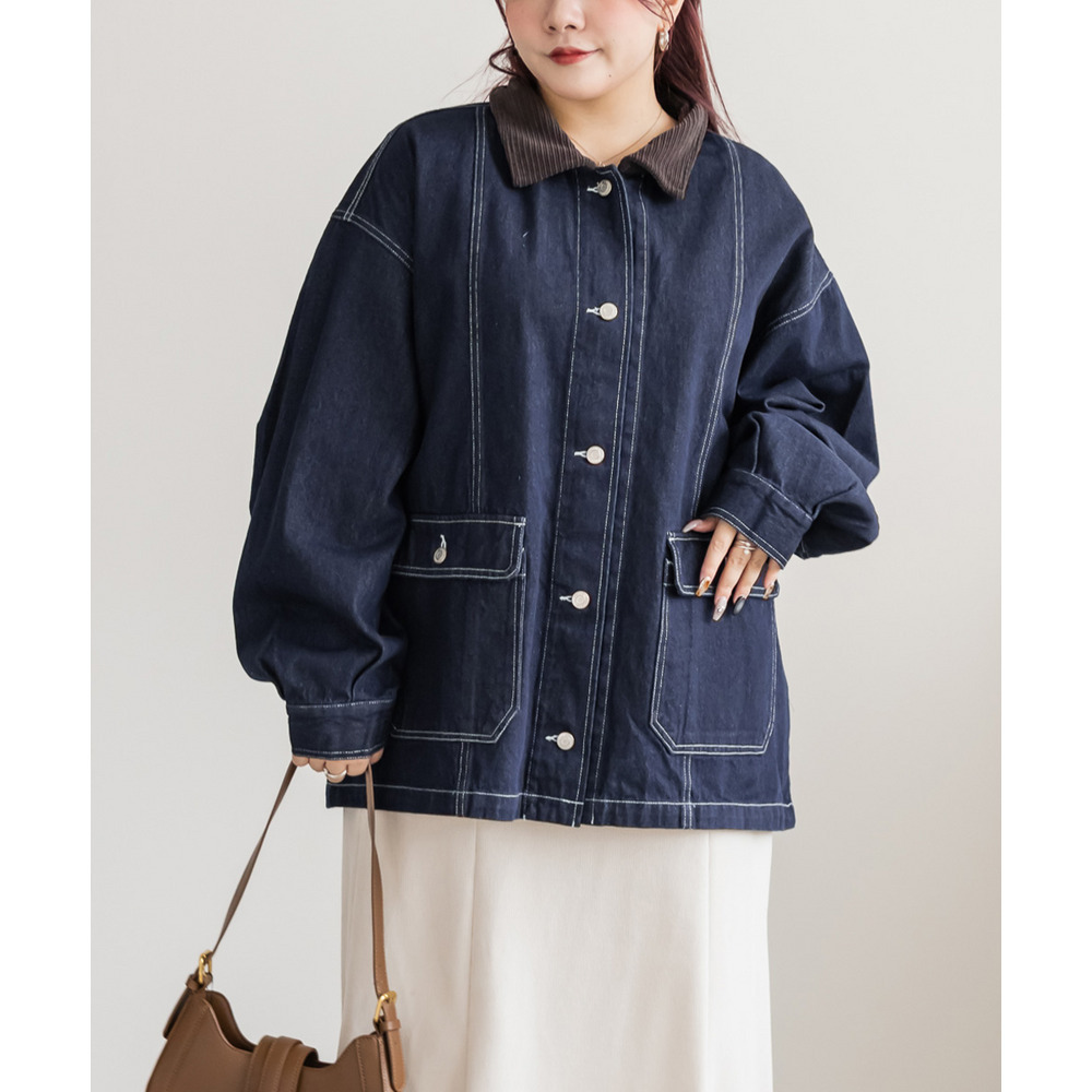 コーデュロイ衿デニムカバーオール7