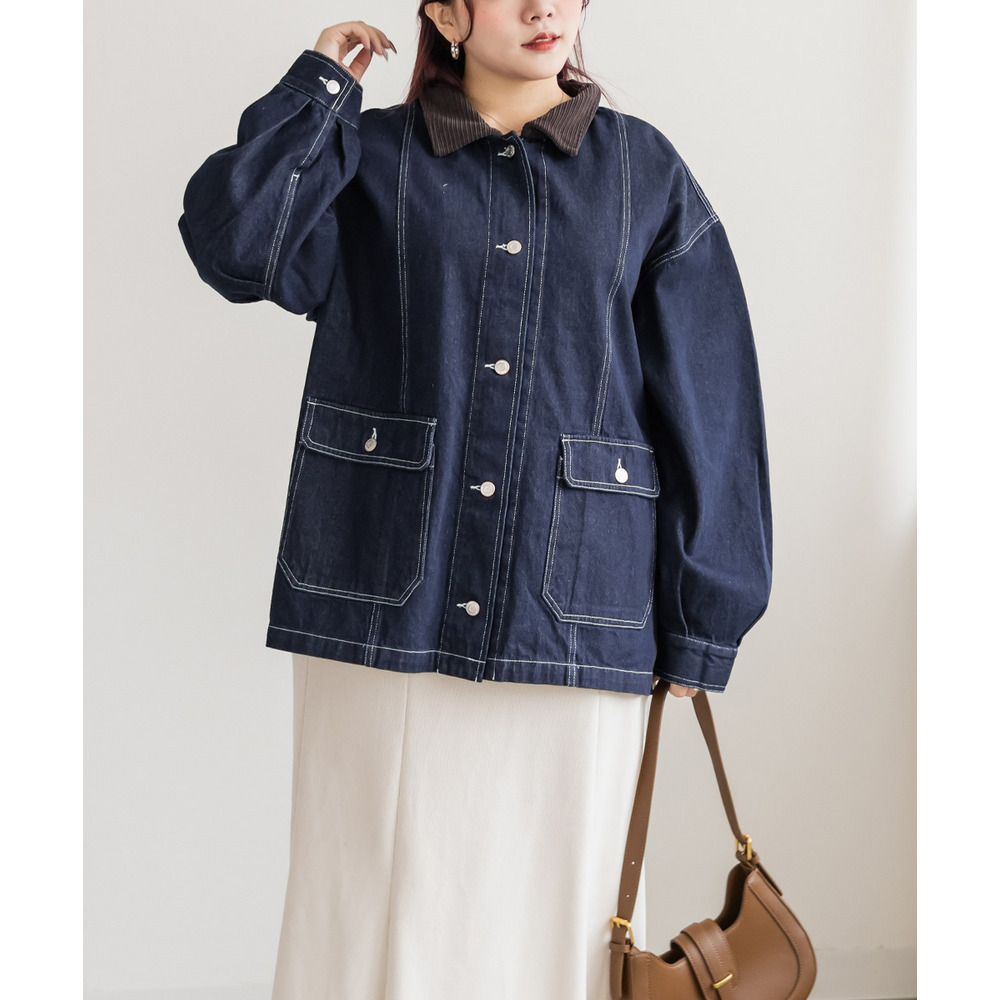 コーデュロイ衿デニムカバーオール1