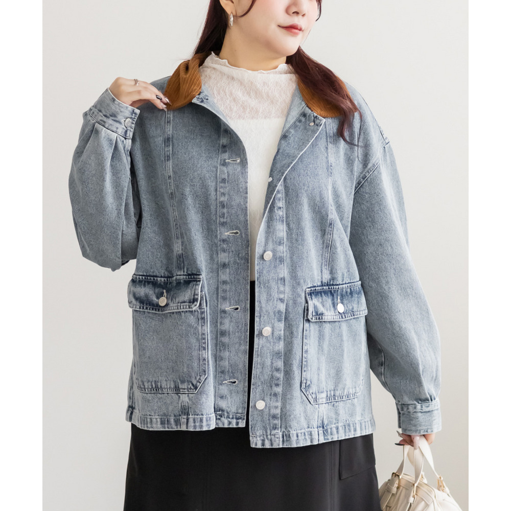 コーデュロイ衿デニムカバーオール1