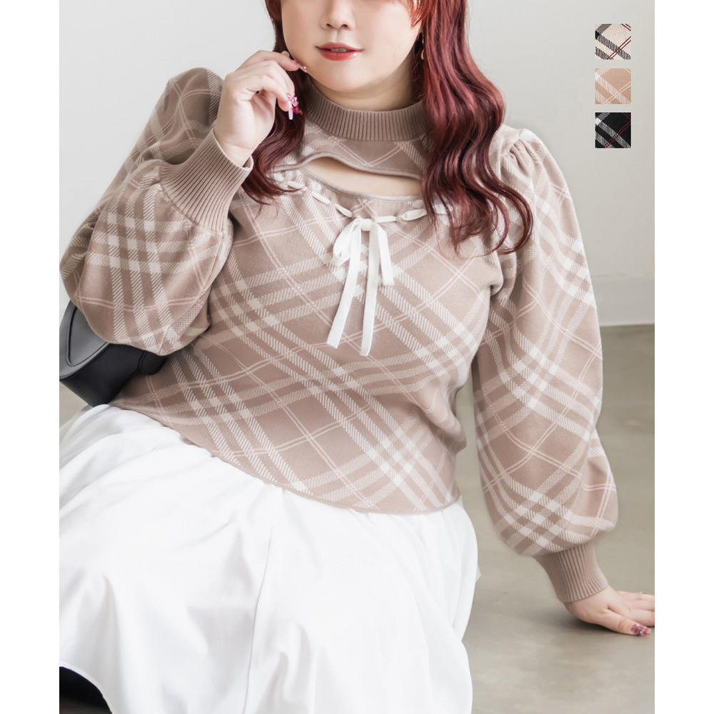 CLETTEオリジナルリボン使いチェック柄ニット1