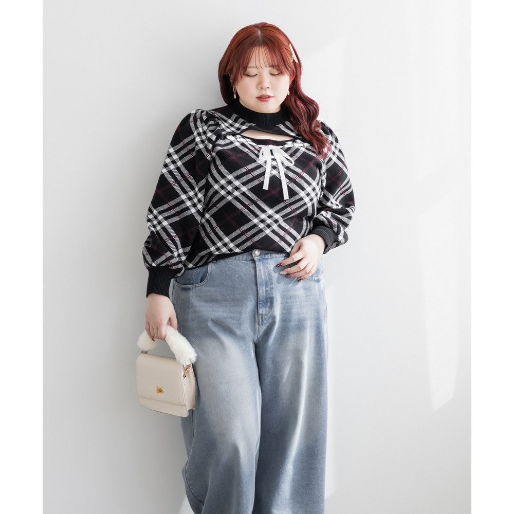 CLETTEオリジナルリボン使いチェック柄ニット10